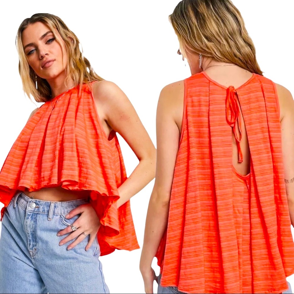 Free People Turn It Up Striped High-Low Tank Top NWT Extra small XS Scarlet ibis